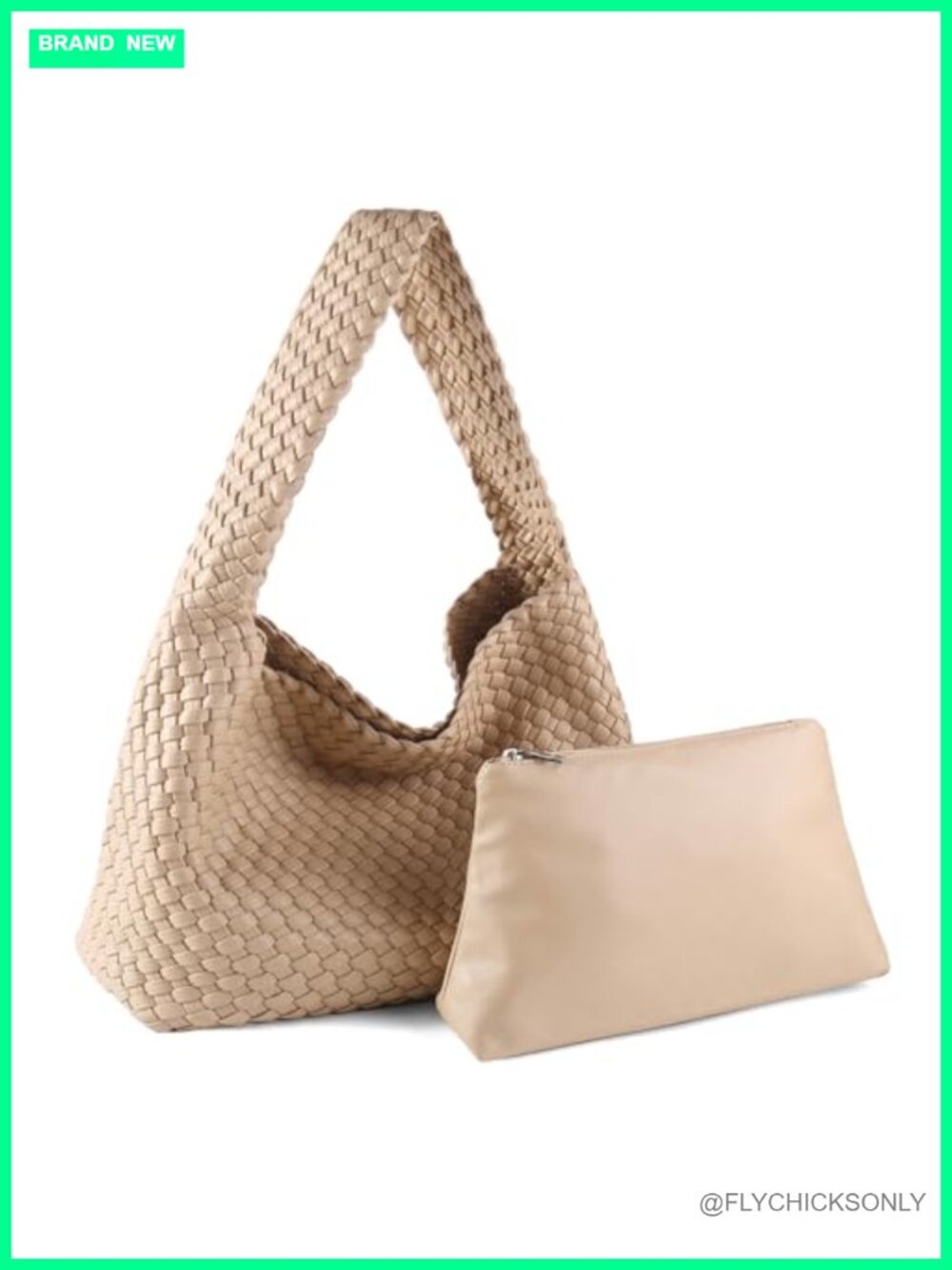 Woven Vegan Leather Hobo Tote Bag with Pouch Wide Strap Women